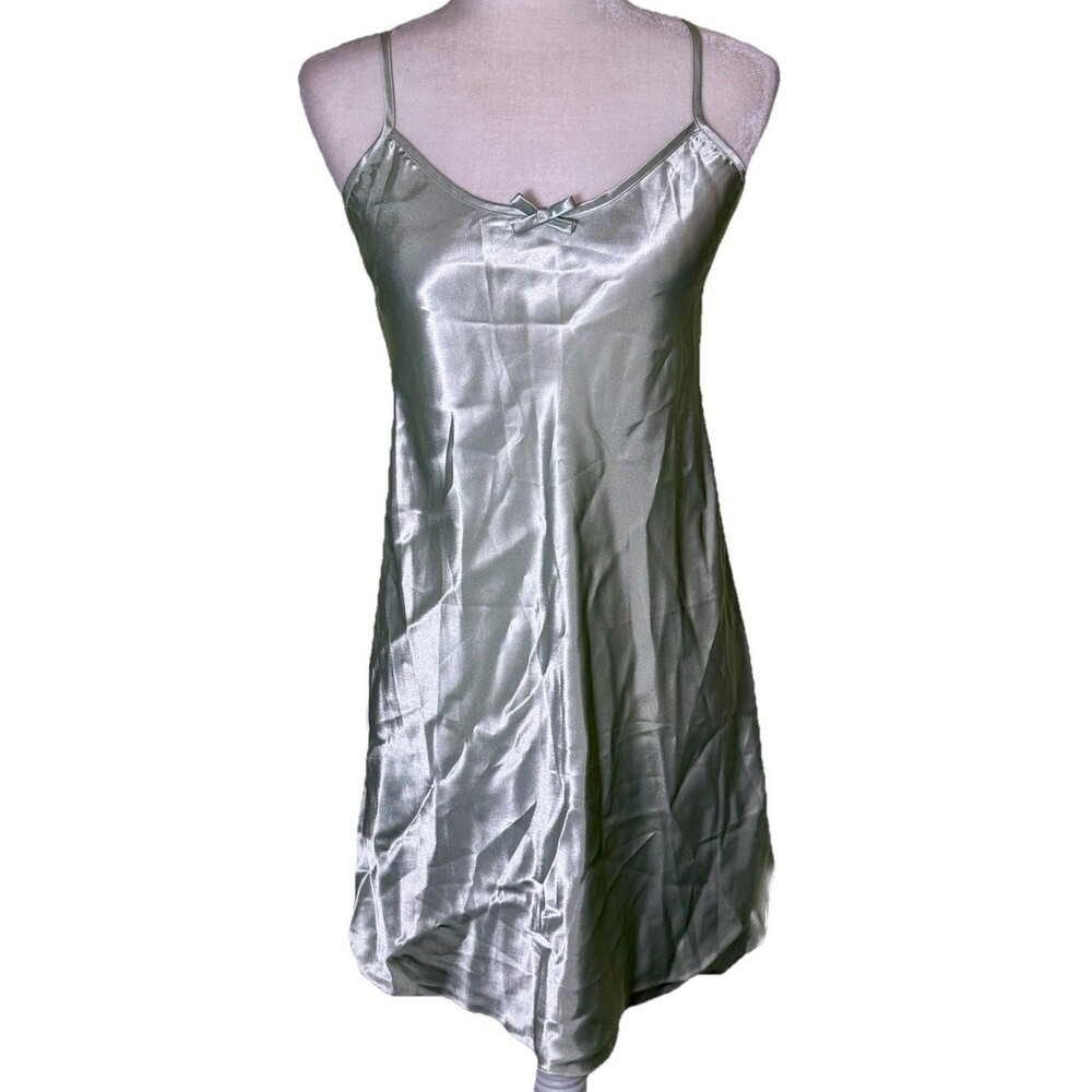 Women Y2K Green Satin Slip‎ Dress Nightgown Lightweight Flowy Size Medium